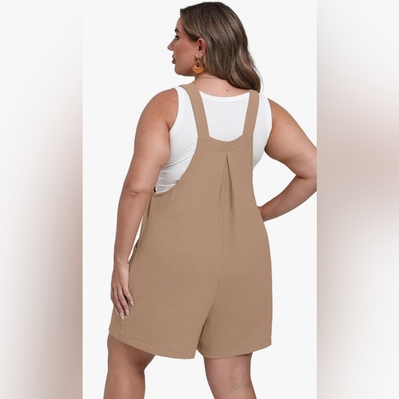 NWT- Soft Tan Overall 
Shorts Romper with Pockets
Classic and comfortable - Picture 4 of 7